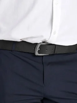 D555 Black SAMUEL Large Buckle Faux 3.9cm Width Leather Belt