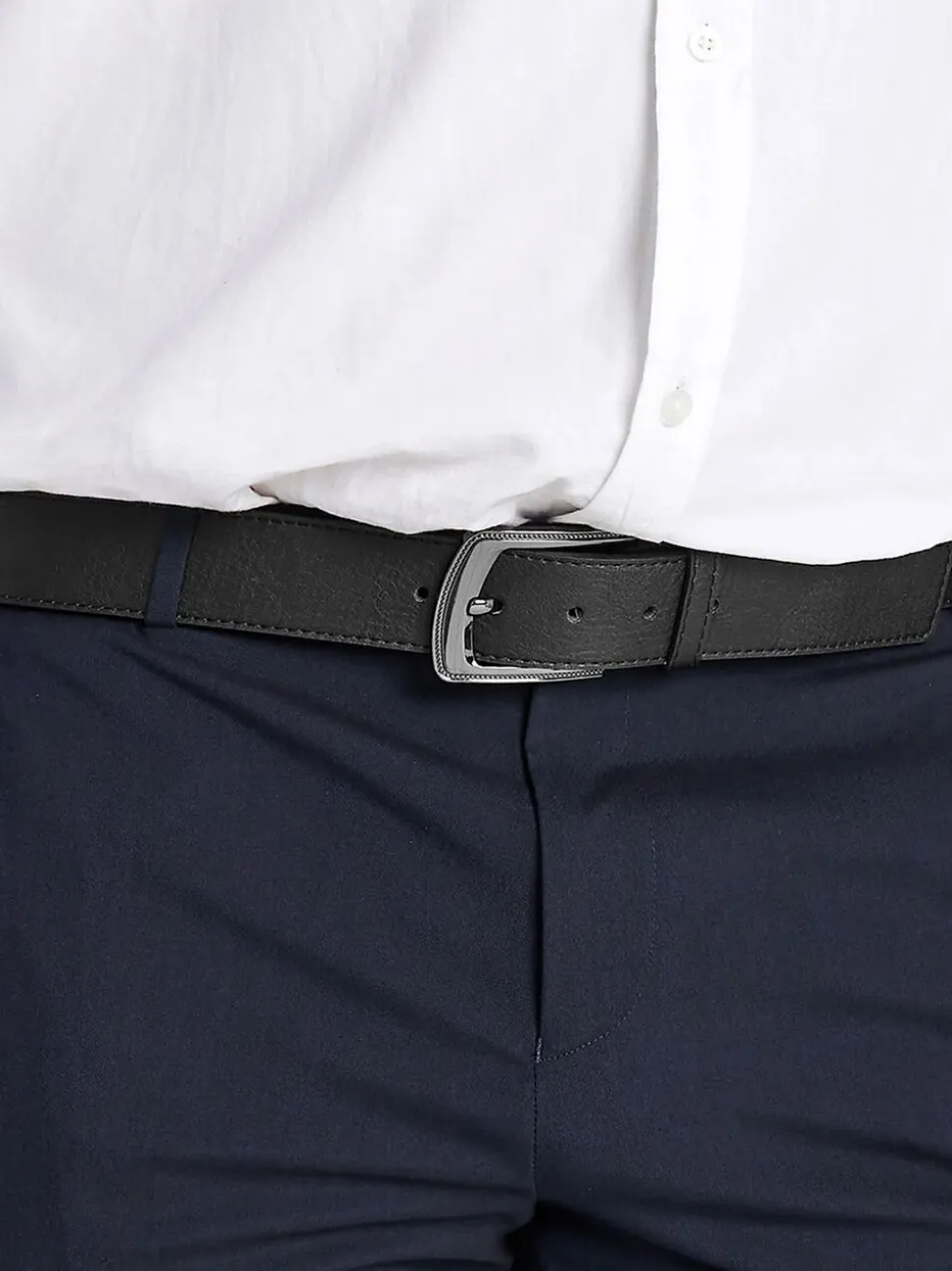 D555 Black SAMUEL Large Buckle Faux 3.9cm Width Leather Belt