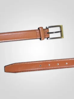 D555 Brown ANTHONY Square Buckle Edge Stitched Faux 2.7 Cm Width Leather Belt