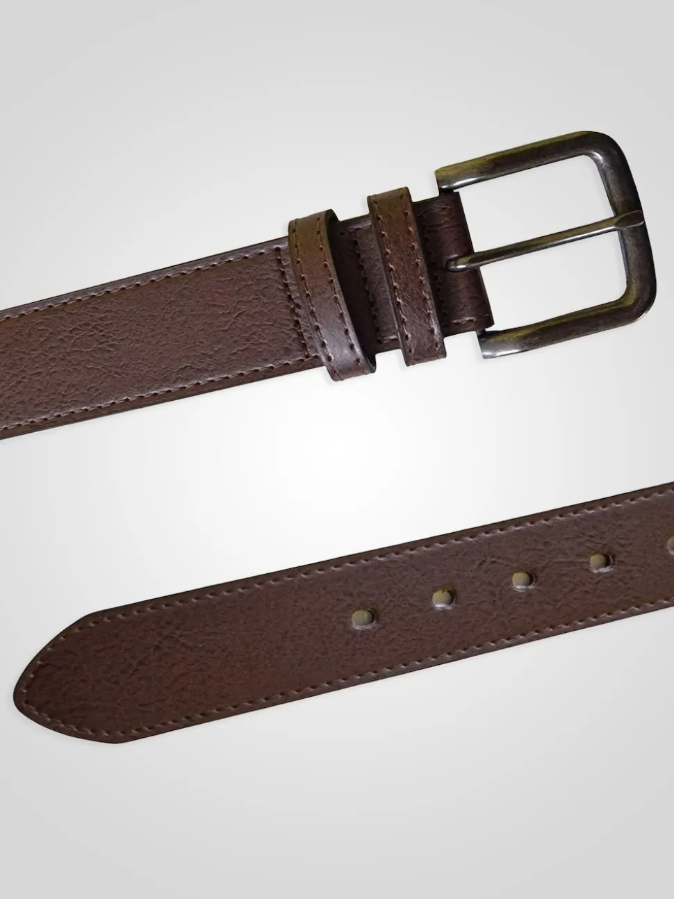 D555 Brown ARCHIE Antique Buckle Faux Leather Jeans Belt 3.9cm Width