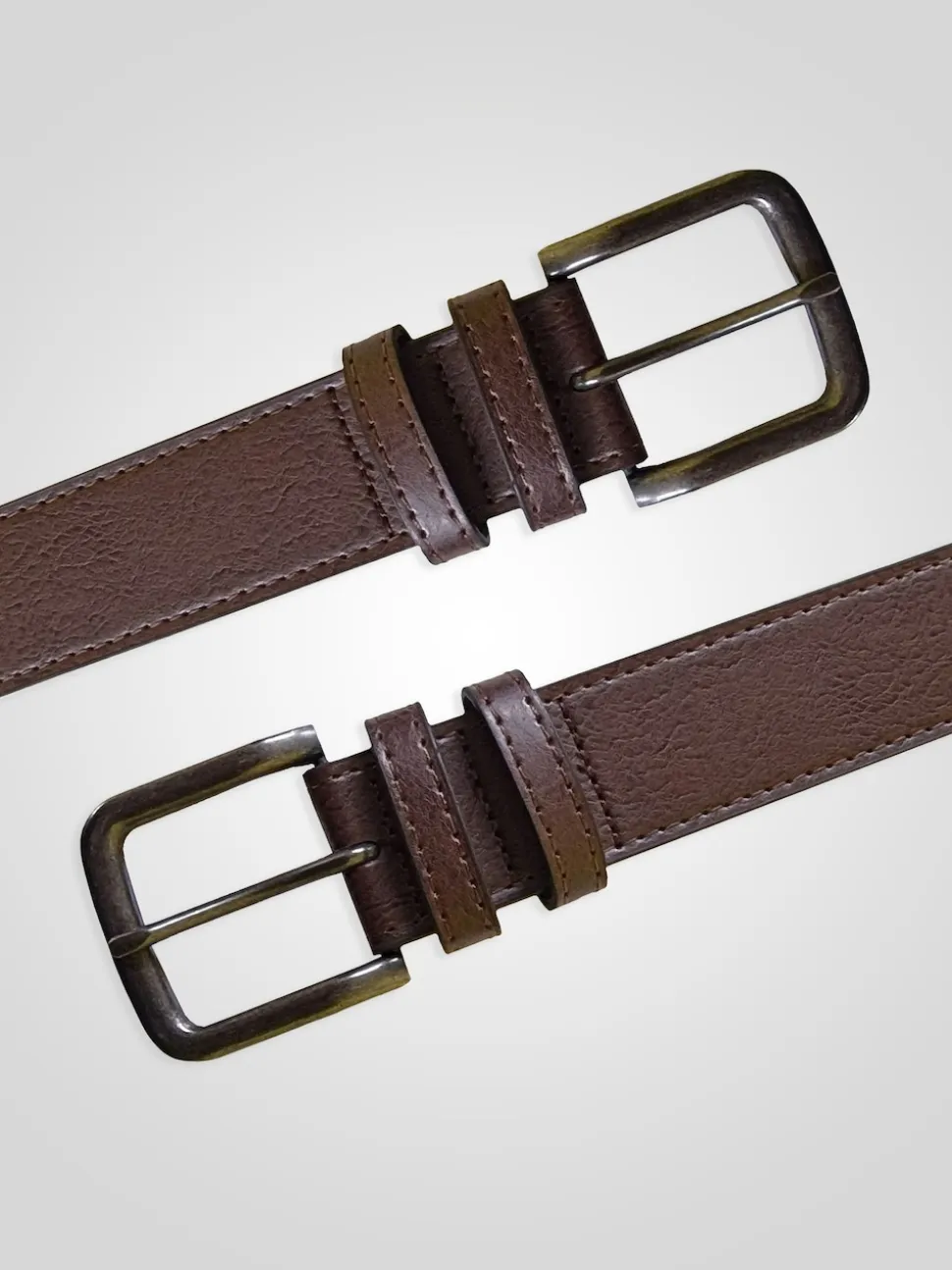D555 Brown ARCHIE Antique Buckle Faux Leather Jeans Belt 3.9cm Width