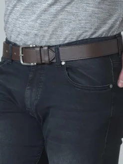 D555 Brown ARCHIE Antique Buckle Faux Leather Jeans Belt 3.9cm Width