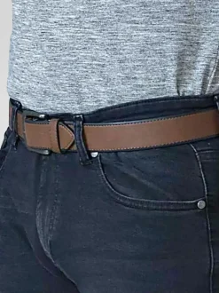 D555 Brown AVANT Burnished Edge Faux 3.50 cm Width Leather Belt