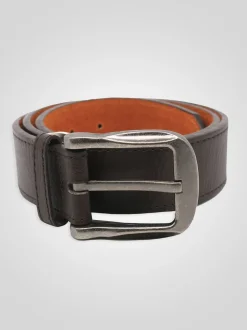 D555 Brown HARRISON Large Buckle Faux 3.9cm Width Leather Belt