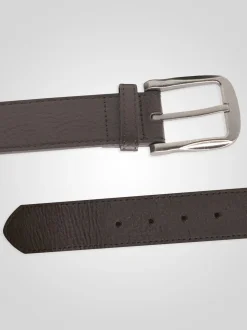 D555 Brown HARRISON Large Buckle Faux 3.9cm Width Leather Belt