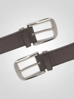 D555 Brown HARRISON Large Buckle Faux 3.9cm Width Leather Belt