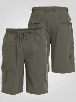 D555 Green NICK Cargo Shorts With Shaped Leg Pockets