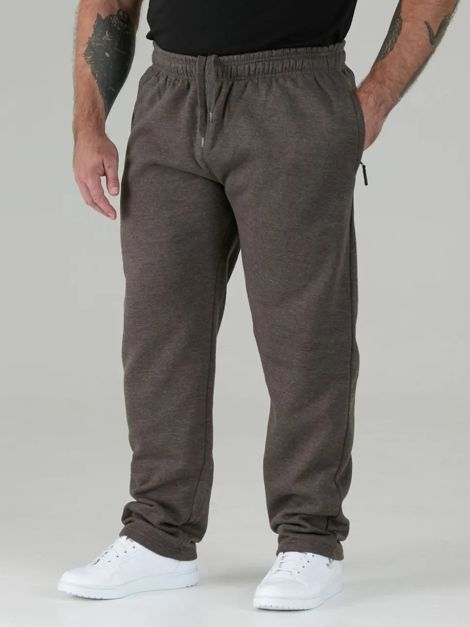D555 Grey ALBERT Jogging Bottoms With Open Hem and Zipper Pockets