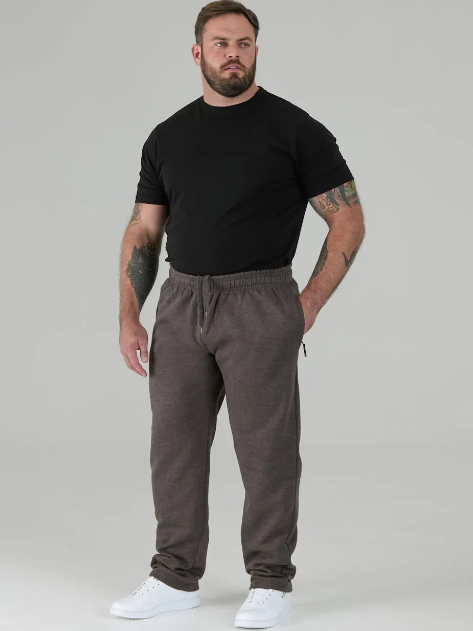D555 Grey ALBERT Jogging Bottoms With Open Hem and Zipper Pockets