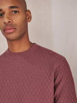 Damson Pink N.Premium Regular Fit Mid Weight Textured Knitted Crew Neck T-Shirt