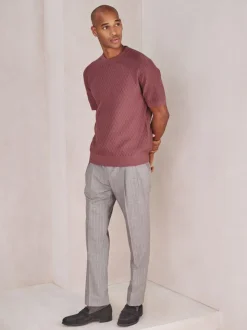 Damson Pink N.Premium Regular Fit Mid Weight Textured Knitted Crew Neck T-Shirt