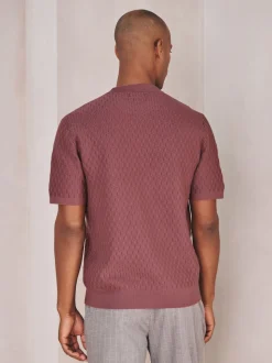Damson Pink N.Premium Regular Fit Mid Weight Textured Knitted Crew Neck T-Shirt