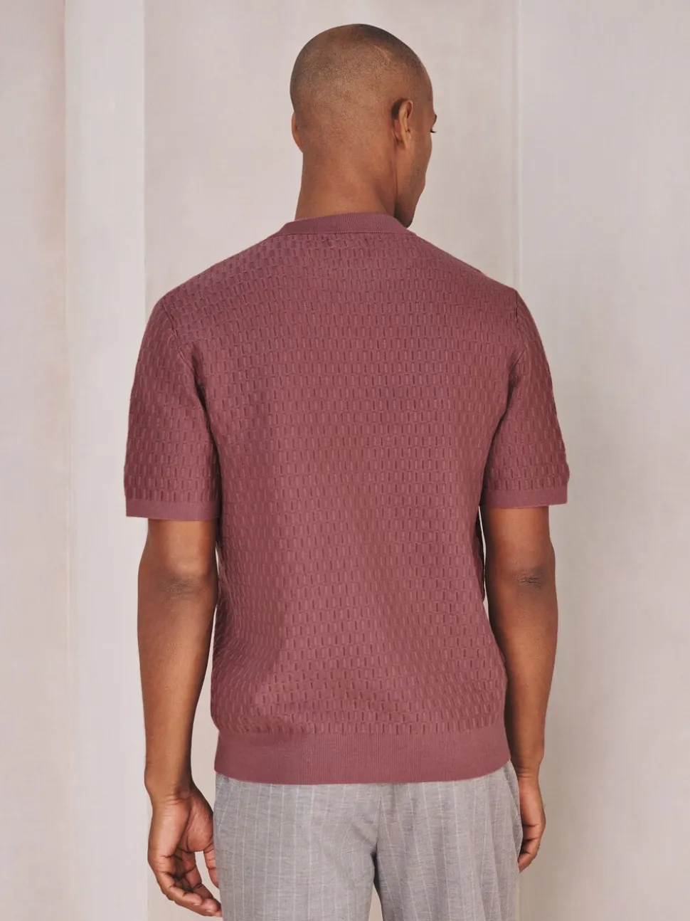 Damson Pink N.Premium Regular Fit Mid Weight Textured Knitted Crew Neck T-Shirt