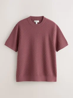 Damson Pink N.Premium Regular Fit Mid Weight Textured Knitted Crew Neck T-Shirt
