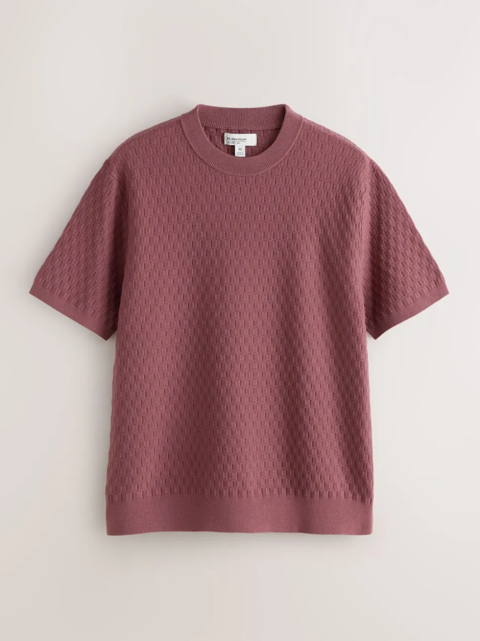 Damson Pink N.Premium Regular Fit Mid Weight Textured Knitted Crew Neck T-Shirt