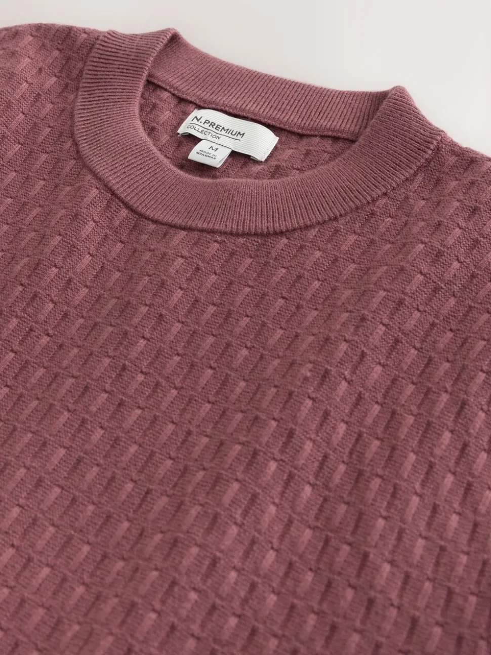 Damson Pink N.Premium Regular Fit Mid Weight Textured Knitted Crew Neck T-Shirt
