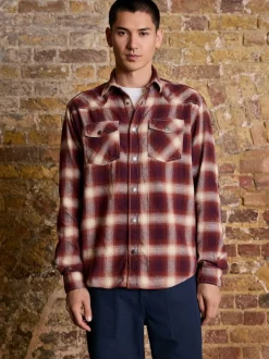 Damson Red Western Style Ombre Check Long Sleeve Shirt