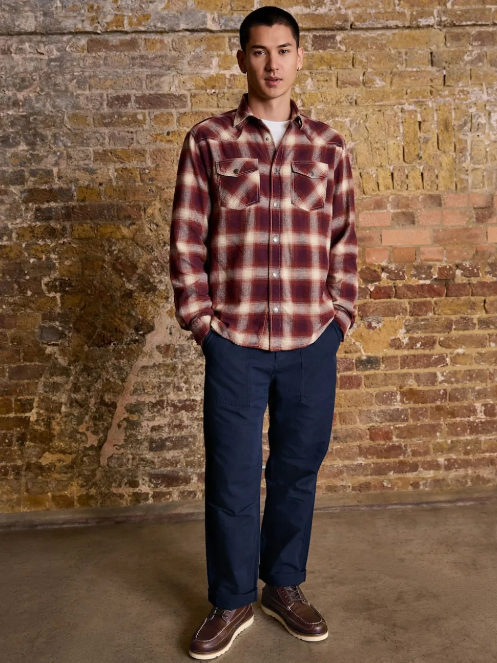 Damson Red Western Style Ombre Check Long Sleeve Shirt