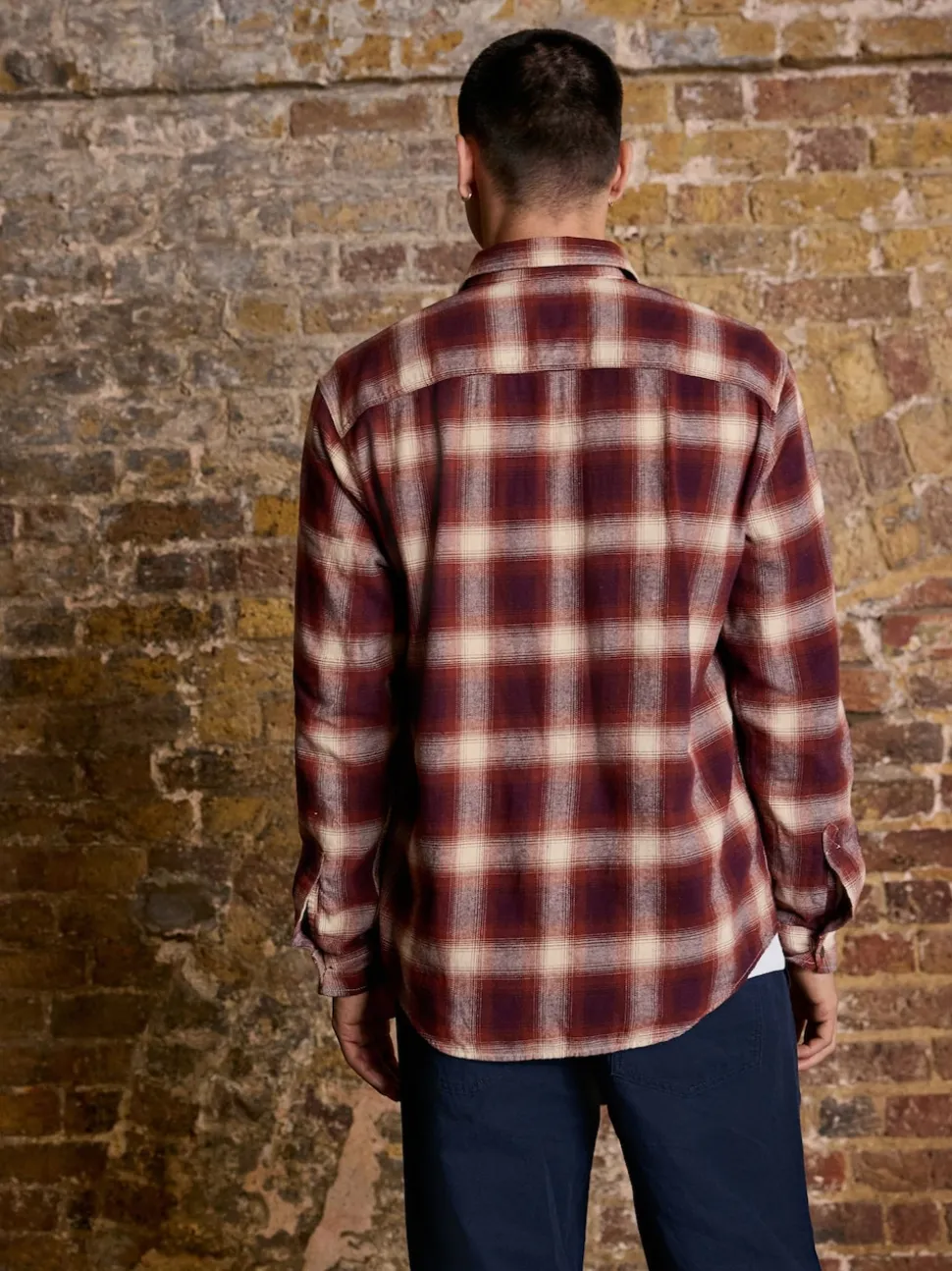 Damson Red Western Style Ombre Check Long Sleeve Shirt