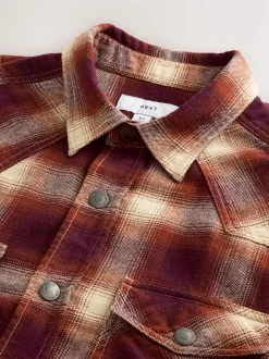 Damson Red Western Style Ombre Check Long Sleeve Shirt