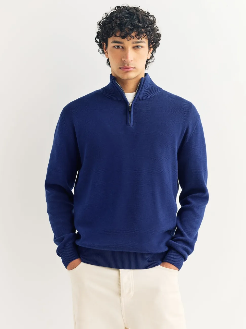 Dark Blue Plain N.Premium Regular Fit 100% Cotton Premium Quarter Zip Jumper