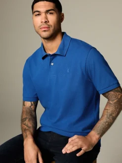 Dark Blue Regular Fit Short Sleeve Pique Polo Shirt
