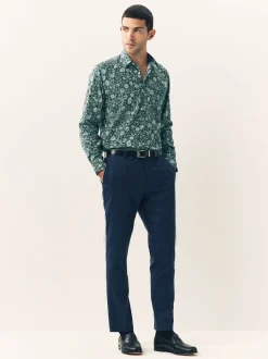 Dark Green Ditsy Regular Fit Long Sleeve Print Shirt