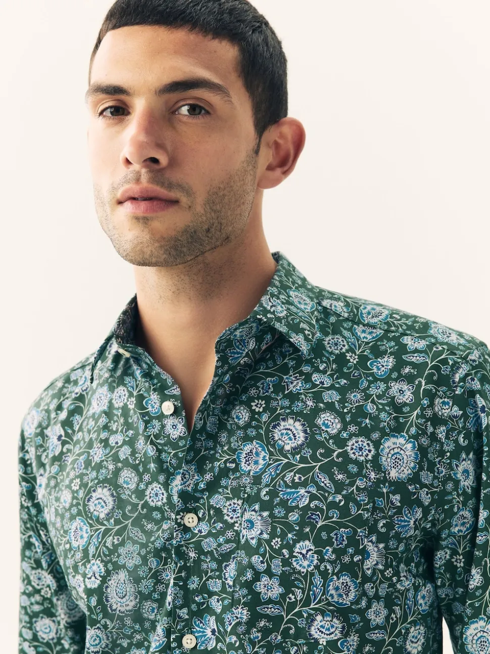 Dark Green Ditsy Regular Fit Long Sleeve Print Shirt