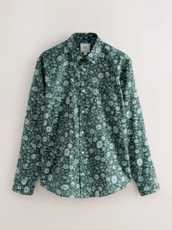 Dark Green Ditsy Regular Fit Long Sleeve Print Shirt