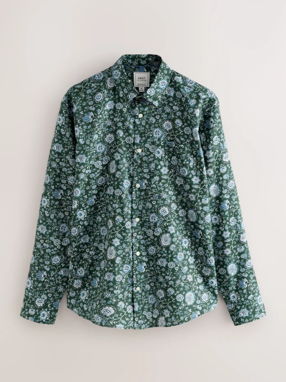 Dark Green Ditsy Regular Fit Long Sleeve Print Shirt