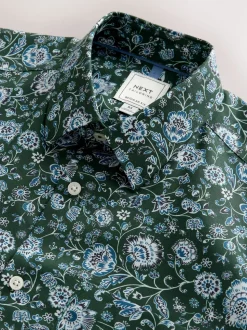 Dark Green Ditsy Regular Fit Long Sleeve Print Shirt