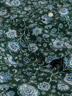 Dark Green Ditsy Regular Fit Long Sleeve Print Shirt
