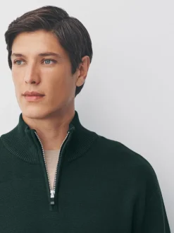 Dark Green Plain N.Premium Regular Fit 100% Cotton Premium Quarter Zip Jumper