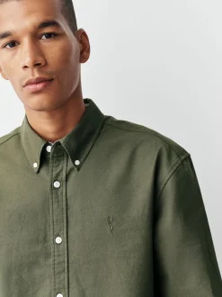 Dark Green Regular Fit Long Sleeve Oxford Shirt