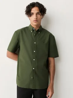 Dark Green Regular Fit Short Sleeve Oxford Shirt