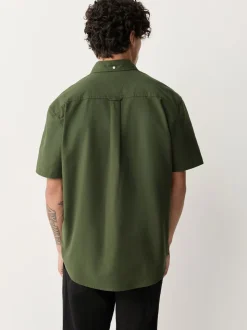 Dark Green Regular Fit Short Sleeve Oxford Shirt