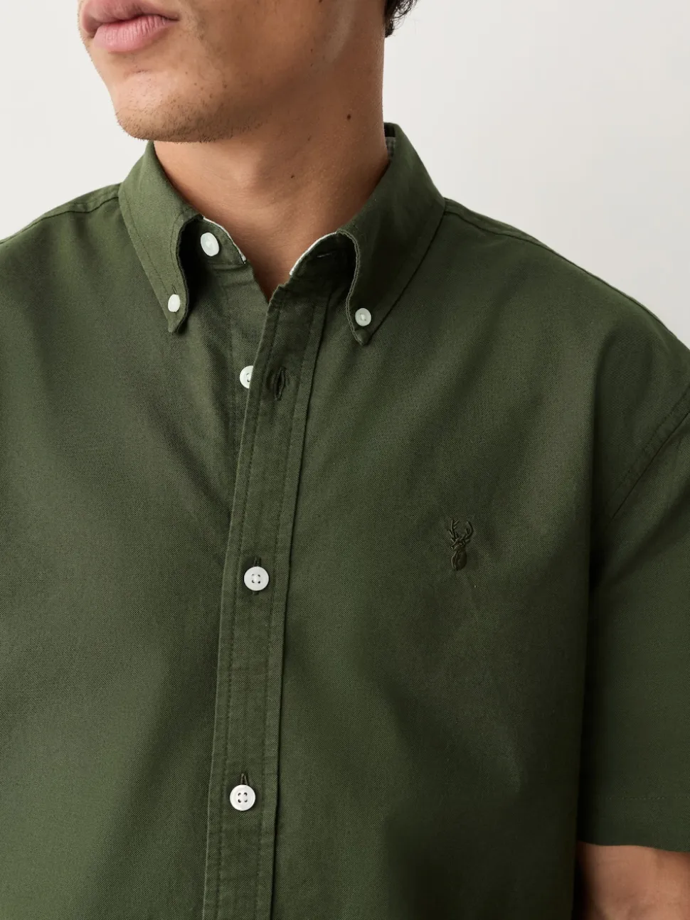 Dark Green Regular Fit Short Sleeve Oxford Shirt