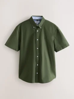 Dark Green Regular Fit Short Sleeve Oxford Shirt