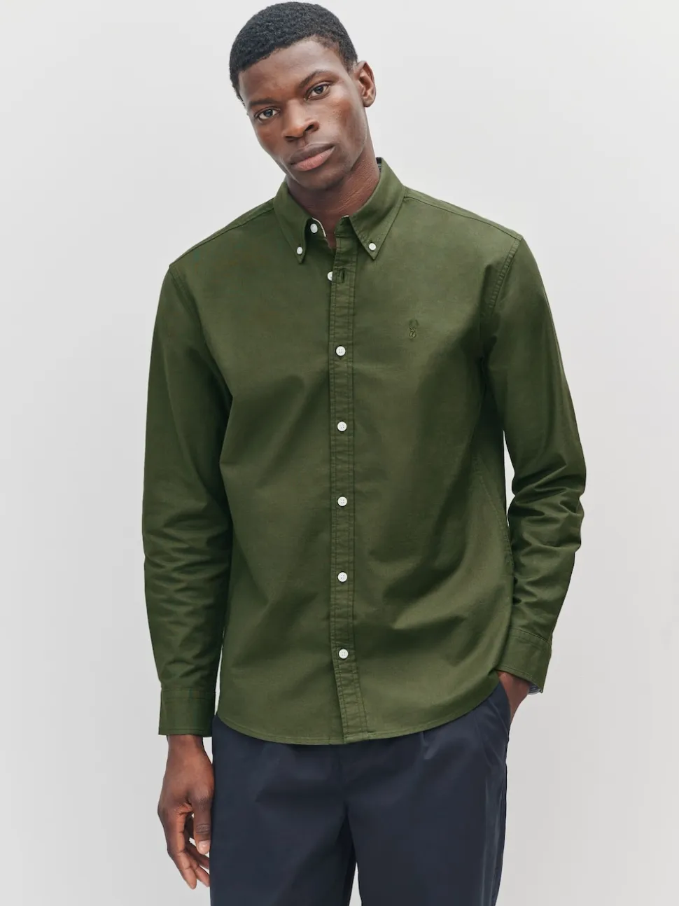 Dark Green Slim Fit Long Sleeve Oxford Shirt