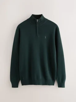 Dark Green Stag Logo N.Premium Regular Fit 100% Cotton Premium Quarter Zip Jumper