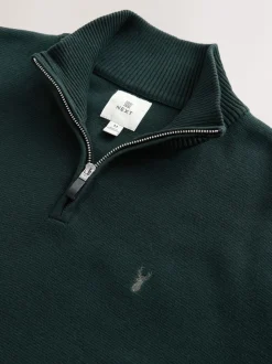 Dark Green Stag Logo N.Premium Regular Fit 100% Cotton Premium Quarter Zip Jumper