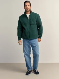 Dark Green Zip Through Borg Fleece