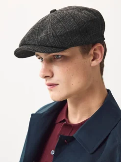 Dark Grey Check Baker Boy Hat
