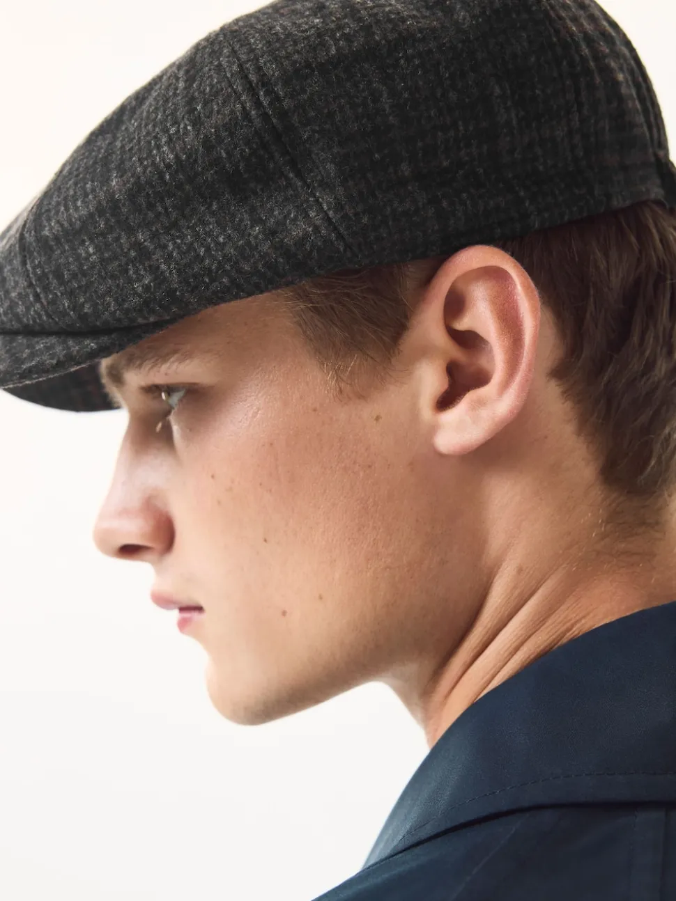 Dark Grey Check Baker Boy Hat