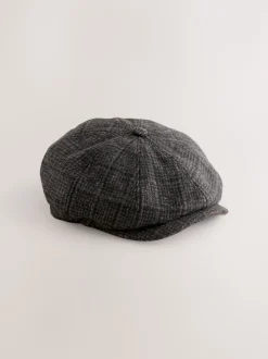 Dark Grey Check Baker Boy Hat