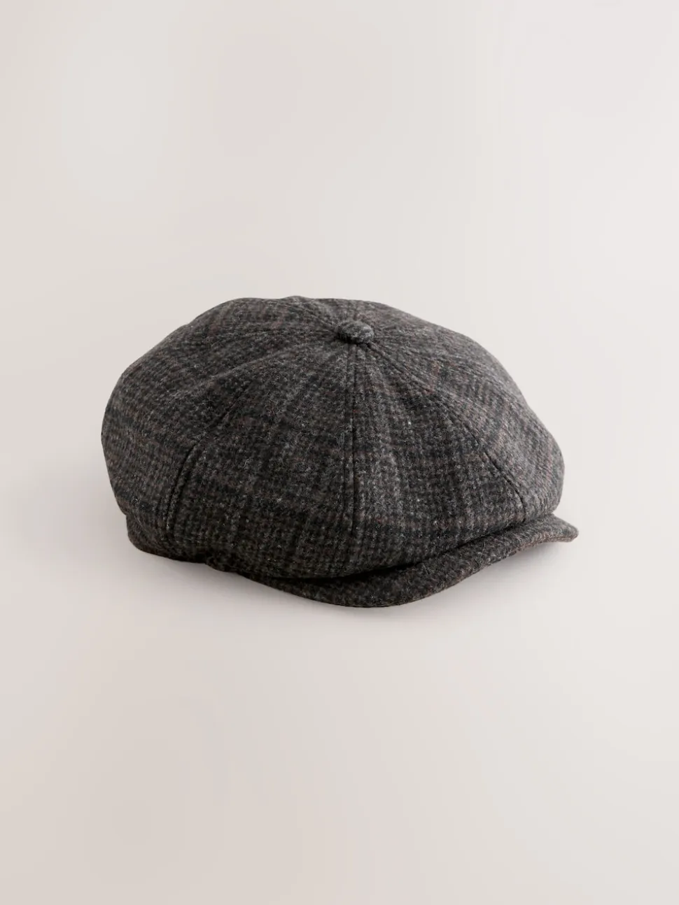 Dark Grey Check Baker Boy Hat