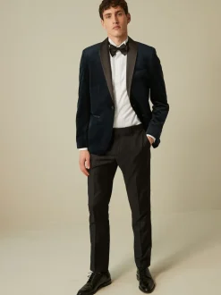 Dark Navy Blue Slim Fit Velvet Blazer