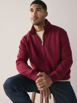 Dark Red Cotton Rich Jersey Full Zip Funnel Neck Sweatshirt