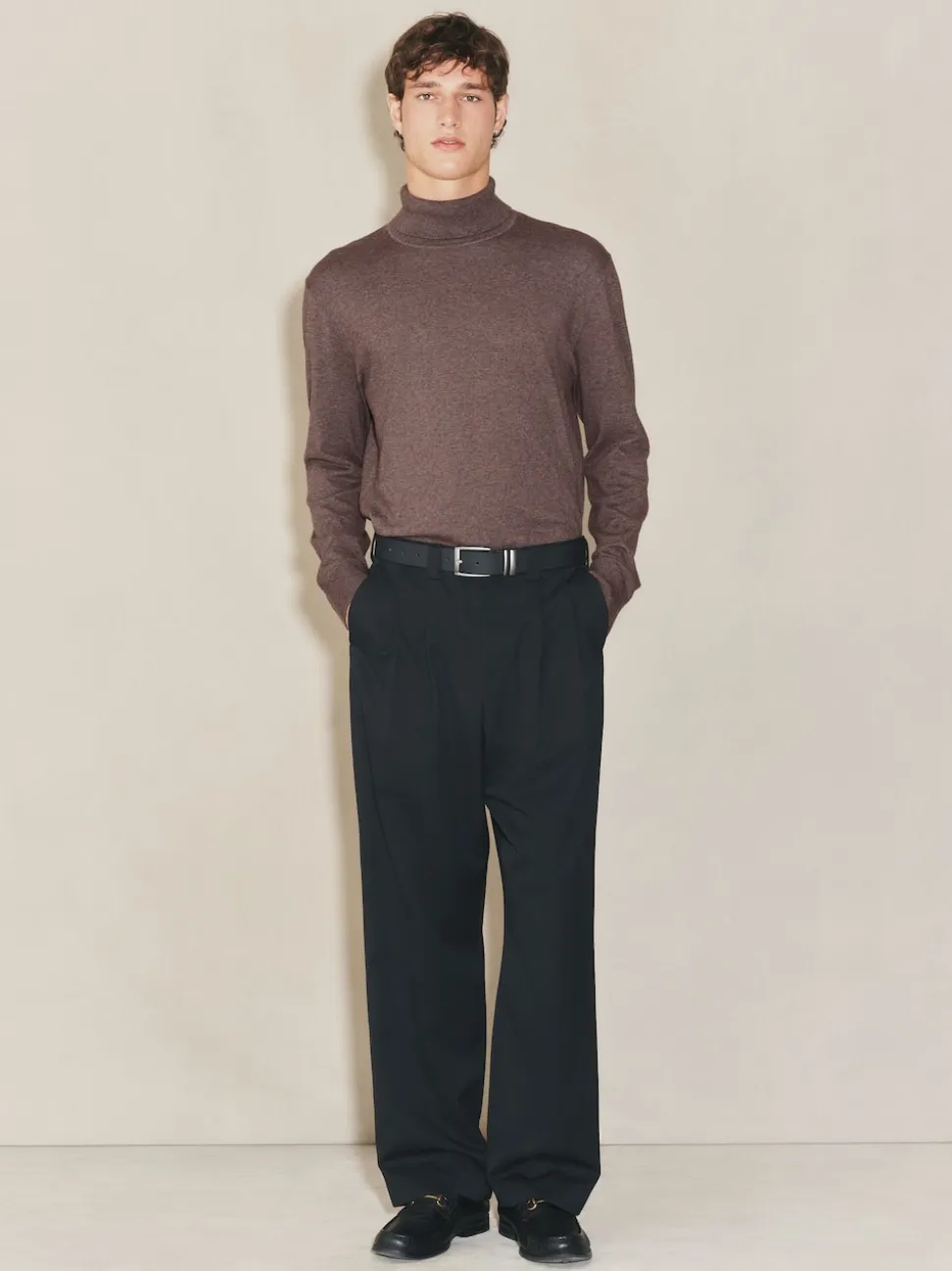 Dark Stone EDIT Knitted Long Sleeve Roll Neck Polo Shirt