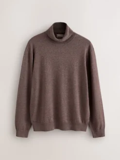 Dark Stone EDIT Knitted Long Sleeve Roll Neck Polo Shirt